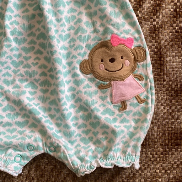 Just One You by Carter's Allover Hearts and Monkey Applique Ruffle Romper 3M - Picture 2 of 8
